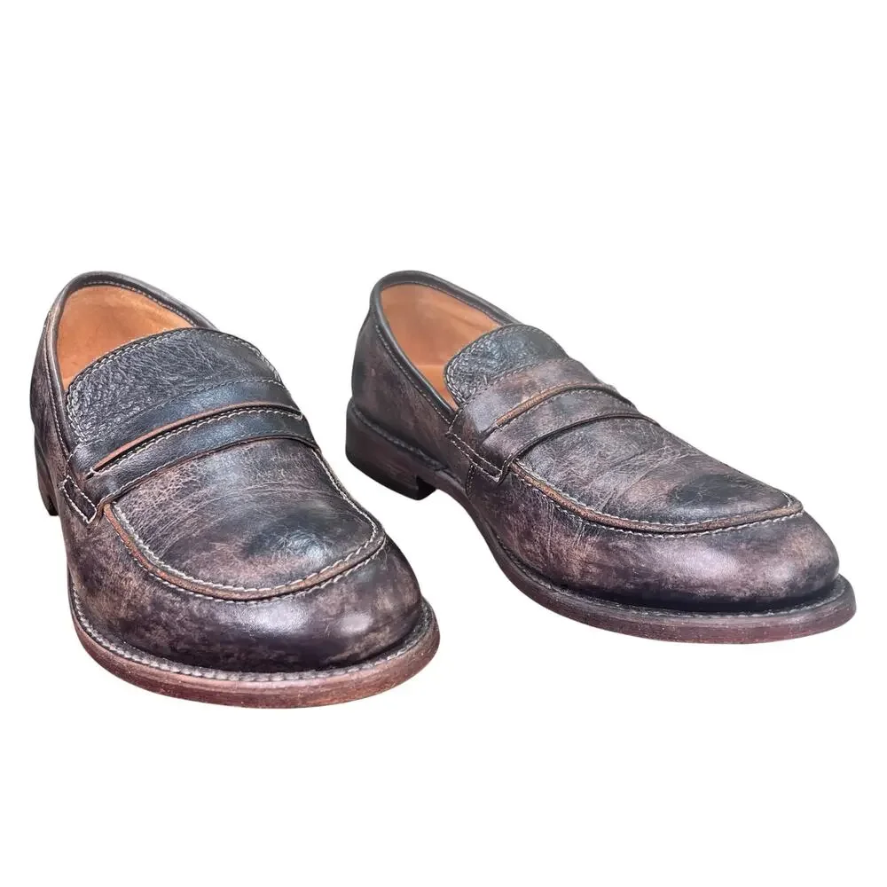 Bed Stu Reina Cobbler Series Handcrafted Black Wash Leather Loafers Size 9